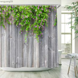 Douchegordijnen groen bamboe houten paneel douche gordijnen zen landschap rustieke huis landschap partitie muur hangende badkamer decoratie met r230821