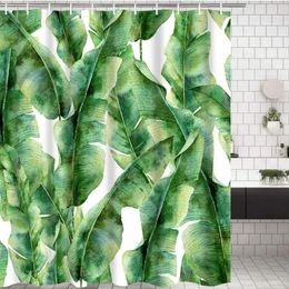 Rideaux de douche Feuilles de palmier vert banane Imperméable