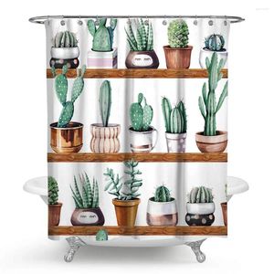 Douche gordijnen groene cactus succulente planten gordijn houten potplank tropisch badkamer decor polyester