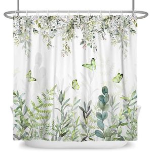 Rideaux de douche Feuilles d'eucalyptus vert rideaux de douche aquarelle Boho Floral imperméable Morden salle de bain baignoire rideau chambre décor avec