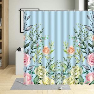Rideaux de douche plante florale verte imperméable salle de bain décor fleurs succulentes flamant imprimé rideau avec 12 crochets bain