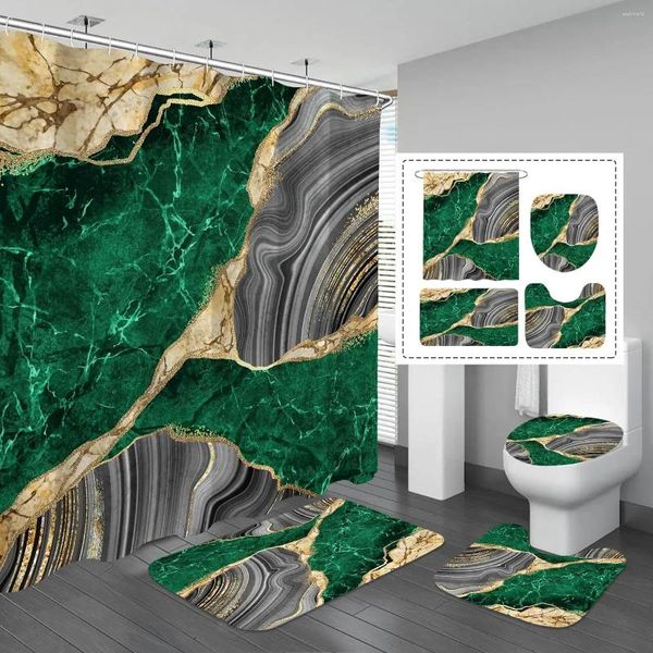 Cortinas de ducha Green Gold Marble Cortina Juego de baño alfombra lujosa abstractor abstracto baño decorativo