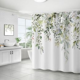 Rideaux de douche Feuille verte rideau de salle de bain 3D imprimé Polyester imperméable résistant à la moisissure rideau de douche poinçonnage gratuit rideaux de baignoire 230922