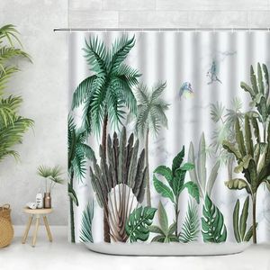 Douchegordijnen groen bladplant print gordijn set palmbosje bloem lotus polyester stof toiletdecoratie badkamer met haak