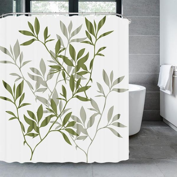 Rideaux de douche feuille verte plante impression Simple élégant rideau pour salle de bain haute qualité imperméable Polyester tissu bain