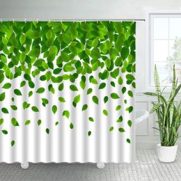Rideaux de douche des feuilles vertes sets modernes simples aquarelle art nordique décor de source de printemps de salle de bain tissu de salle de bain rideau de bain avec crochets