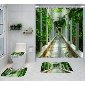 Douchegordijnen groen planten landschap gordijn sets tuingalerij bloemen boslandschap badkamer decor bad tapijt mat toiletset