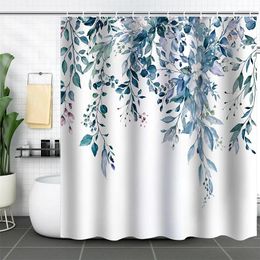 Rideaux de douche vignes de feuille de plante verte fleurs rideaux imprimé moderne nordique imperméable de salle de bain en polyster avec des crochets décoration intérieure