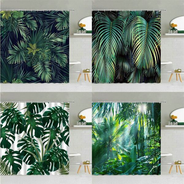 Rideaux de douche Plante tropicale verte Monstera feuille de palmier rideau de douche thème plante de printemps mode tissu imperméable maison salle de bain décor rideaux 230323