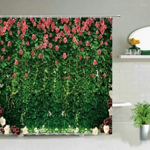 Rideaux de douche Green Plant tropical feuilles de printemps de salle de bain rideau de bain imperméable 3D Impression de tissu en polyester avec crochets