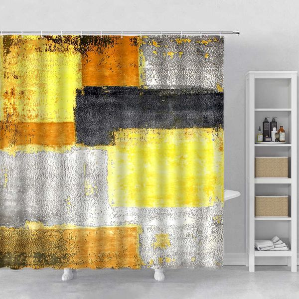 Rideaux de douche Rideau de douche gris et jaune coloré Grunge Street Style peinture pinceau imprimé Ombre Design tissu tissu salle de bain décor