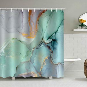 Rideaux de douche Ensemble de rideaux de douche à texture d'encre de marbre gris or, rideau de douche moderne abstrait pour décor de salle de bain, tissu imperméable et lavable 230922