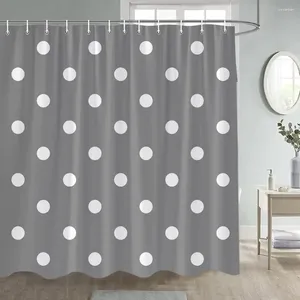 Rideaux de douche Gris Blanc Polka Dot Moderne Minimaliste Géométrique Rideau De Bain Polyester Tissu Salle De Bain Décoration Avec Crochets