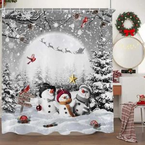 Courteaux de douche Gris d'hiver Noël mignon Noël Snowman Snowflake Gris Gris blanc Santa Claus Home Home Decor de salle de bain avec crochets