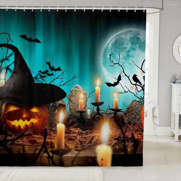 Cortinas de ducha Cortina de Halloween Pumpkin Linterna Bitch Decoración Bat bañera negra Baño de Navidad Baño Deco