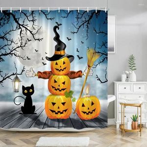Rideaux de douche Halloween Pumpkin Salle de bain dessin animé mignon drôle de magie de magie fantôme Broom Party décor tissu rideau