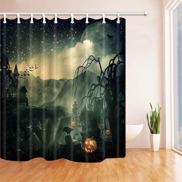 Cortinas de ducha Halloween bosque de montaña aterrador cortina de baño tela de poliéster impermeable decoración del hogar baño con ganchos