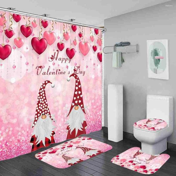 Cortinas de ducha Feliz Día de San Valentín para amantes Decoración de baño Rosa Corazón rojo Conjuntos románticos