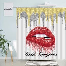 Rideaux de douche bonjour les belles lèvres rouges créatives design de la mode femme fille fille de salle de bain décor de bain rideau de bain tissu avec crochets