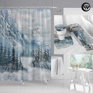 Cortinas de ducha, cortina de alta calidad, juego de alfombrillas de baño, estampado de invierno, nieve, montaña, paisaje, baño, alfombras de baño, decoración del hogar