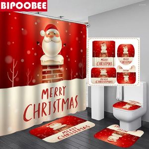 Douchengordijnen Hoogwaardig gordijn Merry Christmas Badkamer Funny Santa Print Rug Toilet Deksel Cover en Bath Mat Set Home Decor