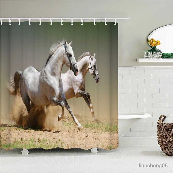 Rideaux de douche motif de cheval de haute qualité tissu rideaux de douche étanche 3D rideau de salle de bain animale imprimé avec 12 crochets décoration de la maison