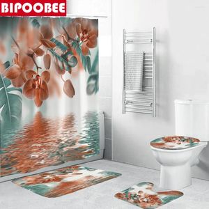 Douchegordijnen Hoogwaardige bedrukte waterdichte polyester stof Badkamer Gordijn Voetstuk Tapijt Toilet Cover Deksel Badmatten