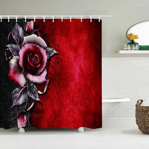 Cortinas de ducha de alta calidad Patrón de rosa roja Cortina de tela impermeable Baño de coloridos para el baño para el baño Decorar con ganchos