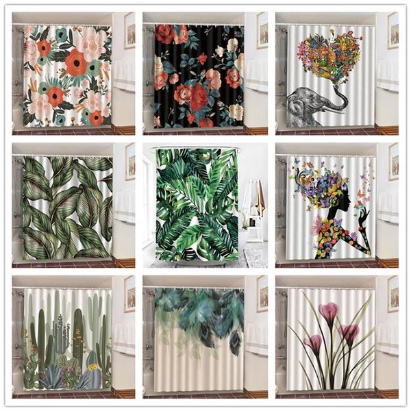 Cortinas de ducha de alta calidad impermeable elefante Palma hojas flor Cactus 3D baño decoración para baño sala de estar ducha