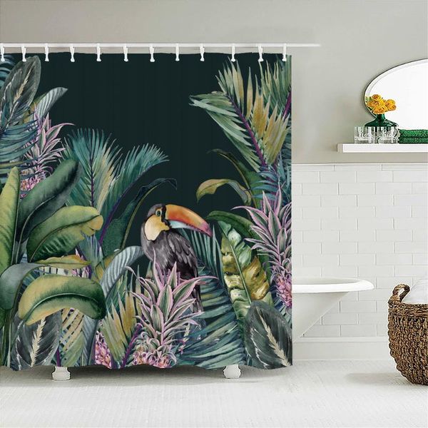 Rideaux de douche de haute qualité plante tropicale fleur oiseau tissu rideau imperméable feuilles de palmier bain salle de bain décor à la maison CortinaShower