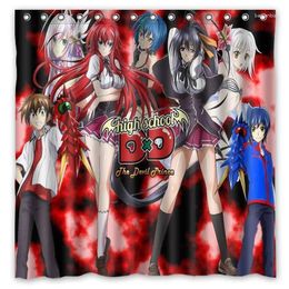 Rideaux de douche High School DXD Curtain de bain personnalisé Salle de bain en tissu en polyester imperméable à l'épreuve de la mime à feu avec 12 crochets 180