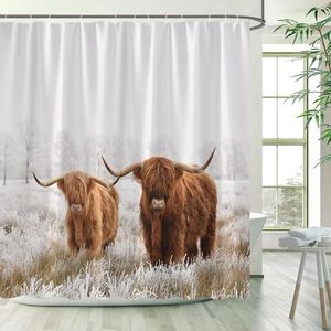 Rideaux de douche Highland bovins brun ferme animal vache de prairies de la nature du paysage de la nature