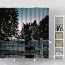 Rideaux de douche rideau animal de ferme de la ferme noire en bois décor en bois décor western country ferme tissu de salle de bain crochets