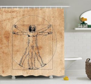 Rideaux de douche Anatomie humaine rideau de douche médiéval homme de Vitruve hachures célèbres peinture italienne Renaissance Body Art rideaux de salle de bain 230826