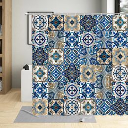 Douchegordijnen India Boheems gordijn Marokkaanse bakstenen textuur vintage etnische geometrisch patroon badkamer badkuip decoratie sets