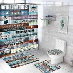 Douchegordijnen Inspirerende Quotes Douchegordijn Set Tapijt Wc-deksel Cover Badmat Vintage Rustieke Badkamer Decor Set Waterdichte Houten Poster