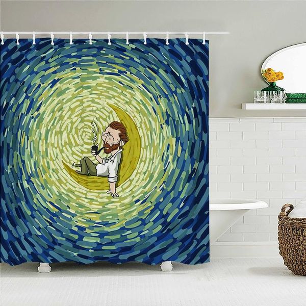 Cortinas de ducha interesante tela impresa creativa dibujos animados divertido cielo estrellado pantalla de baño impermeable decoración de baño con ganchos