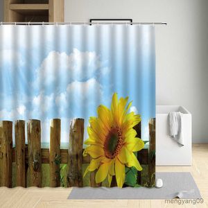 Rideaux de douche Intéressant tournesol rideau de douche plante fleurs papillon paysage maison salle de bains rideaux décoratifs tissu lavable avec R230830
