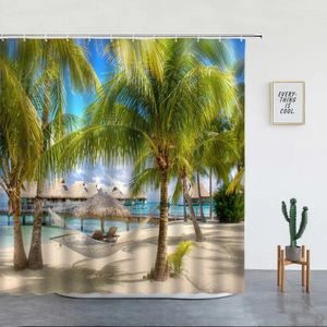 Rideaux de douche île palmiers océan plage rideau vacances Hawaii paysage été Polyester tissu salle de bain décor ensembles crochets