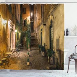 Douchegordijnen Italiaans Gordijn Oude Binnenplaats Rome Italië Cafe Stoelen Stad Historische Huizen In Straatdoek Stof Badkamer Dec