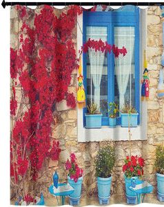 Rideaux de douche Design italien Maison méditerranéenne avec fenêtres grecques imprimées étanches pour salle de bain
