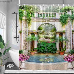 Rideaux De Douche Italien Paysage Rideau De Douche Vintage Européenne Ville Rue Fleurs Paysage Jardin Tenture Maison Salle De Bains Décor avec R230821