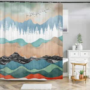 Rideaux de douche Style artistique japonais, peinture de salle de bain, montagnes, tissu Polyester lavable, imperméable, décoration de maison