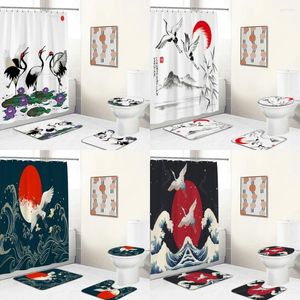 Douchegordijnen Japanse stijl bloemen vogels print stof badkamer gordijn set antislip tapijten tapijt toilethoes badmat sets