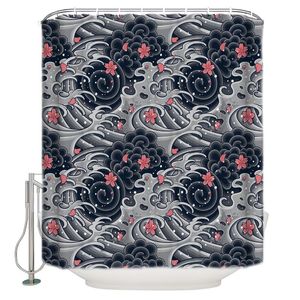 Douchegordijnen Japanse stijl Sea Wave Cherry Blossom Textuur badkamer gordijn polyester stof met 12 haken waterdicht