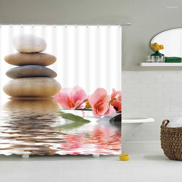 Rideaux de douche jardin rideau zen chinois avec crochets tissu 3d salle de bain verte étanche salle de bain ou tapis