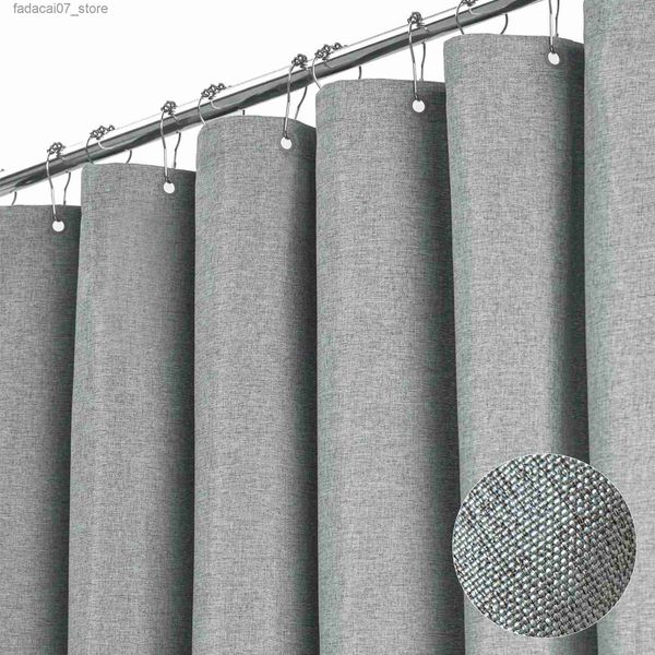 Cortinas de ducha K-Water Cortina de ducha Elegante Espesar Gris Imitación Lino Poliéster Cortinas Impermeables para Baño con Japonés 220cm Q240116