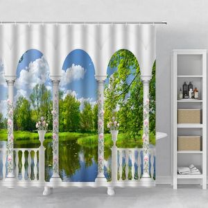 Rideaux de douche paysage peinture rideau décoration intérieure fond mur suspendu tissu tissu de salle de bain écrans de bain