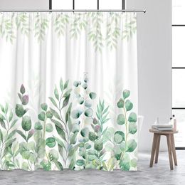 Rideaux de douche Rideau de feuilles Eureka Aquarelle Feuilles botaniques Eucalyptus Ferme Moderne Minimaliste Polyester Tissu Salle de bain Décor