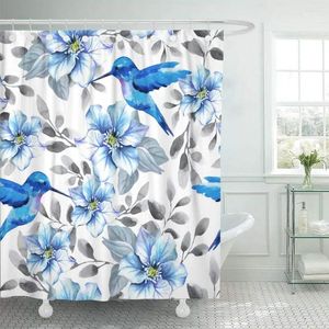 Douchegordijnen blad bloem patroon blauw en kolibries aquarel vogels orchidee gordijn waterdicht polyester 60 x 72 inch set